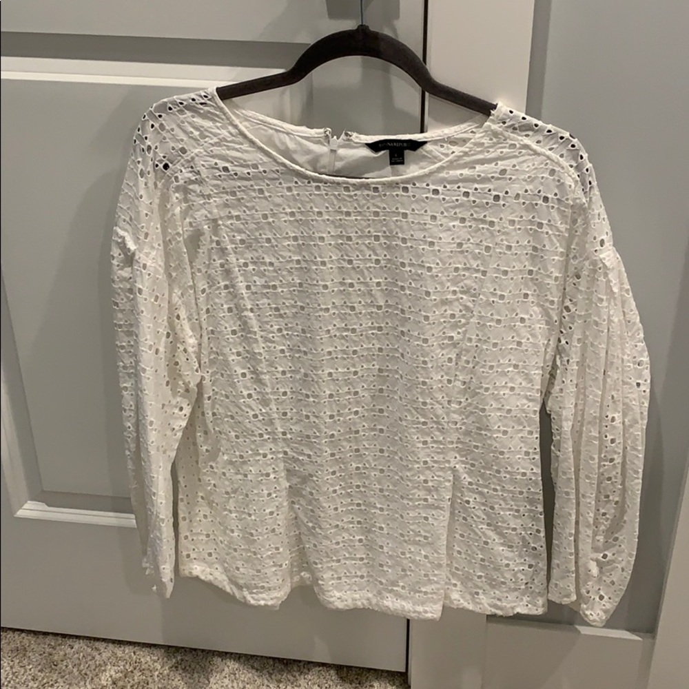 Balloon sleeve eyelet blouse